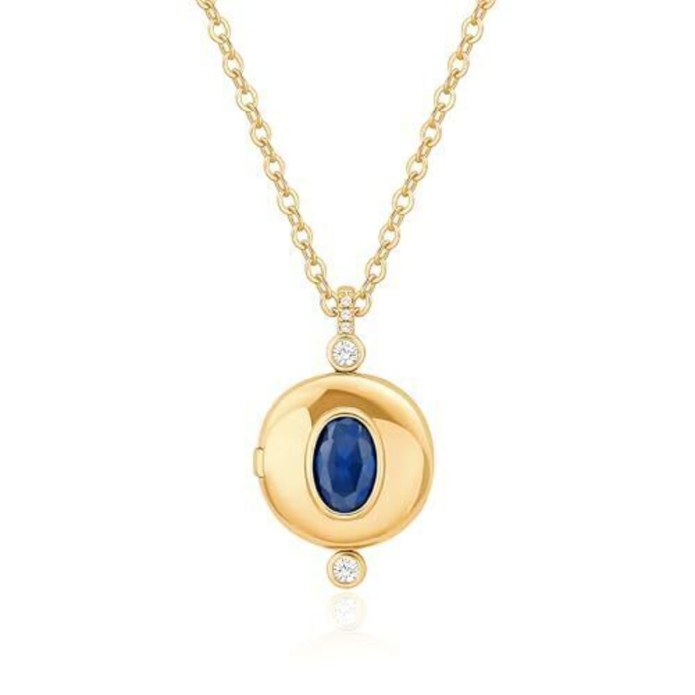 5473 CZ Inlaid Round Locket Necklace that Holds Pictures 18K Gold Chain